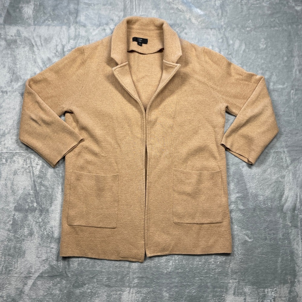 J. Crew 365 Cardigan Sweater Camel Brown Open Front Pockets Size Small
